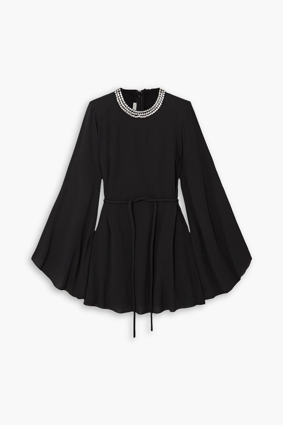Crystal-embellished belted crepe mini dress - Black - IT 38