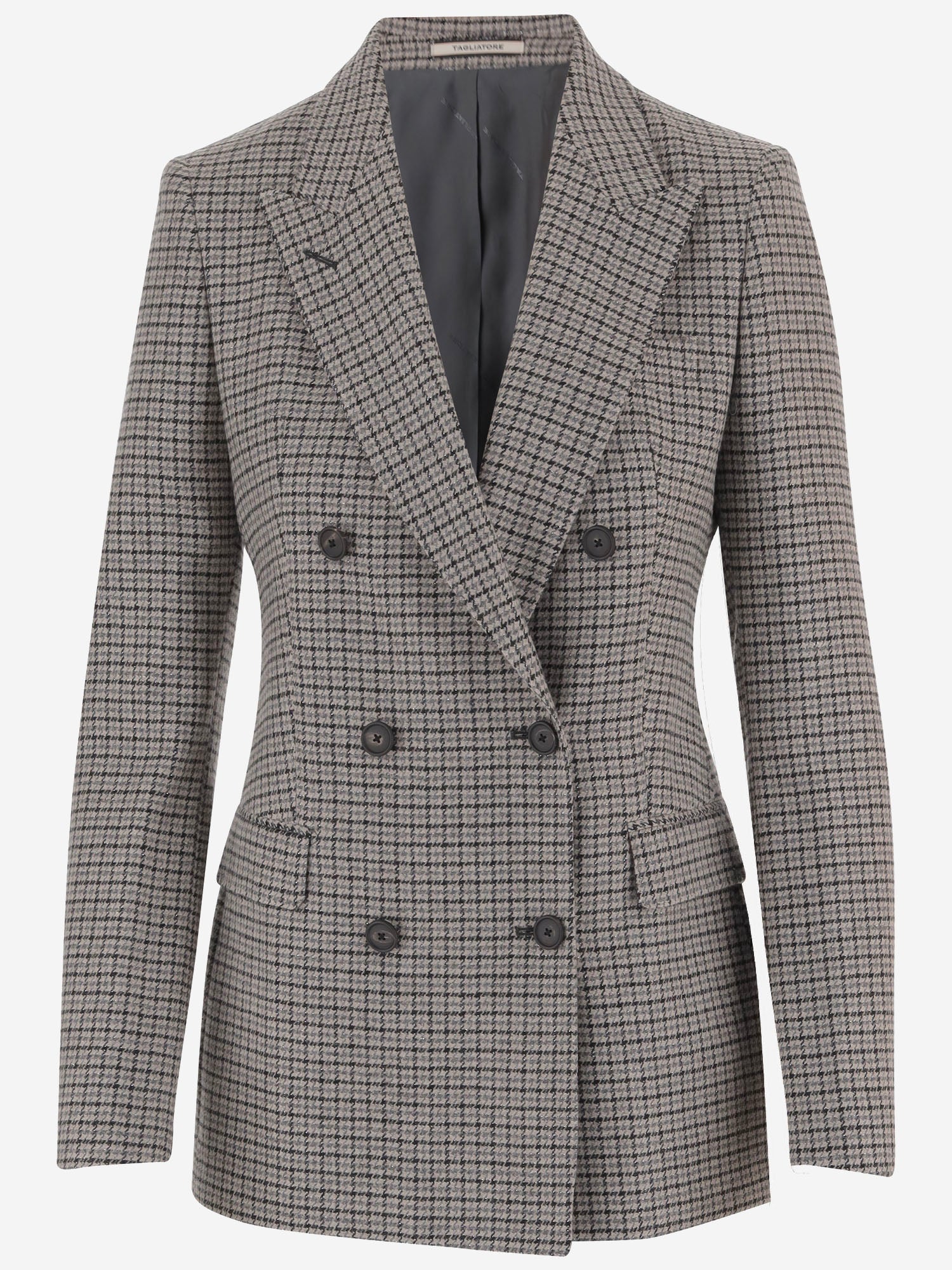 Wool-Blend Check Blazer — Gray