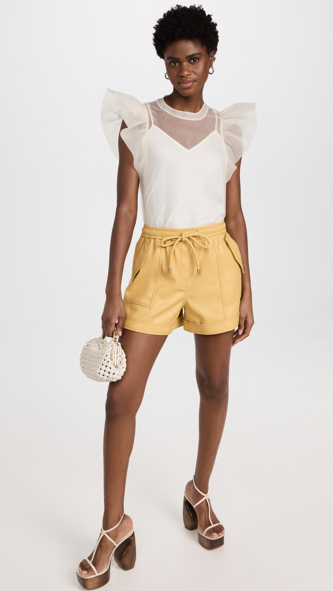 Corina Organza Ruffle Sleeve Crew Neck Top