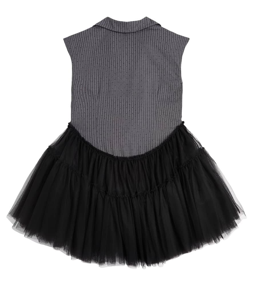 Embellished pinstripe tulle dress