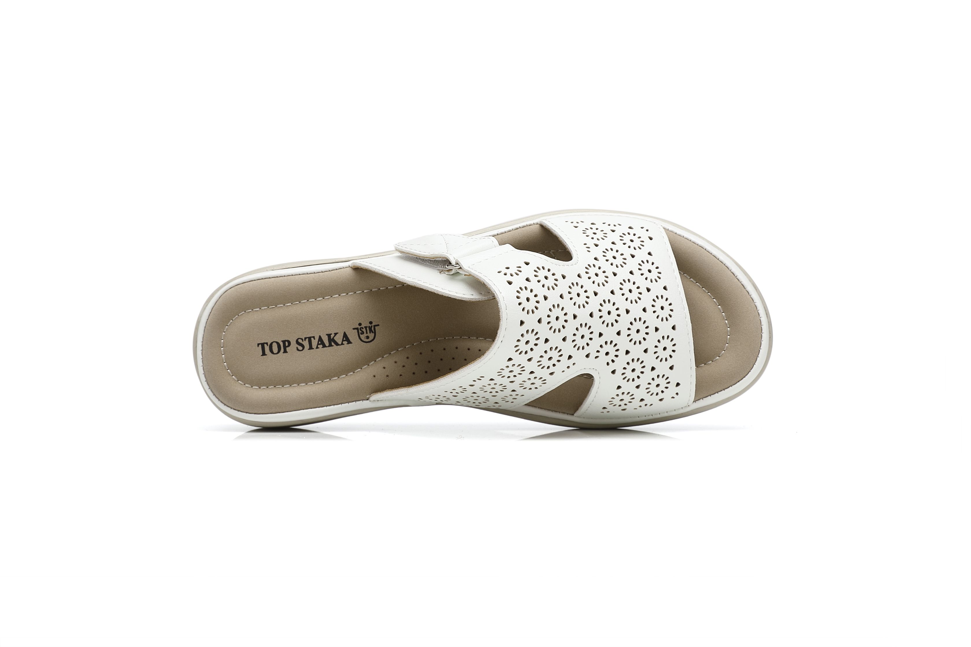 Ivachy Bohemian Style Perforated Lightweight Mule Slippers Slide Sandals In White