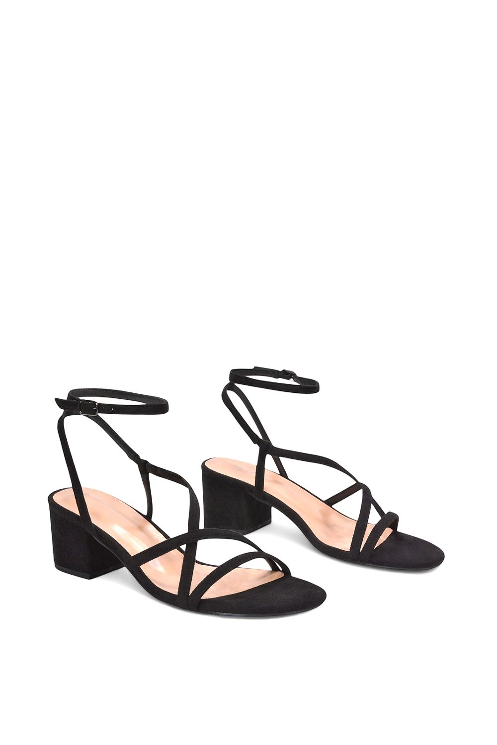 XY London Women's 'Maria' Ankle Strap Low Block Heel Strappy Sandals in Jet Black