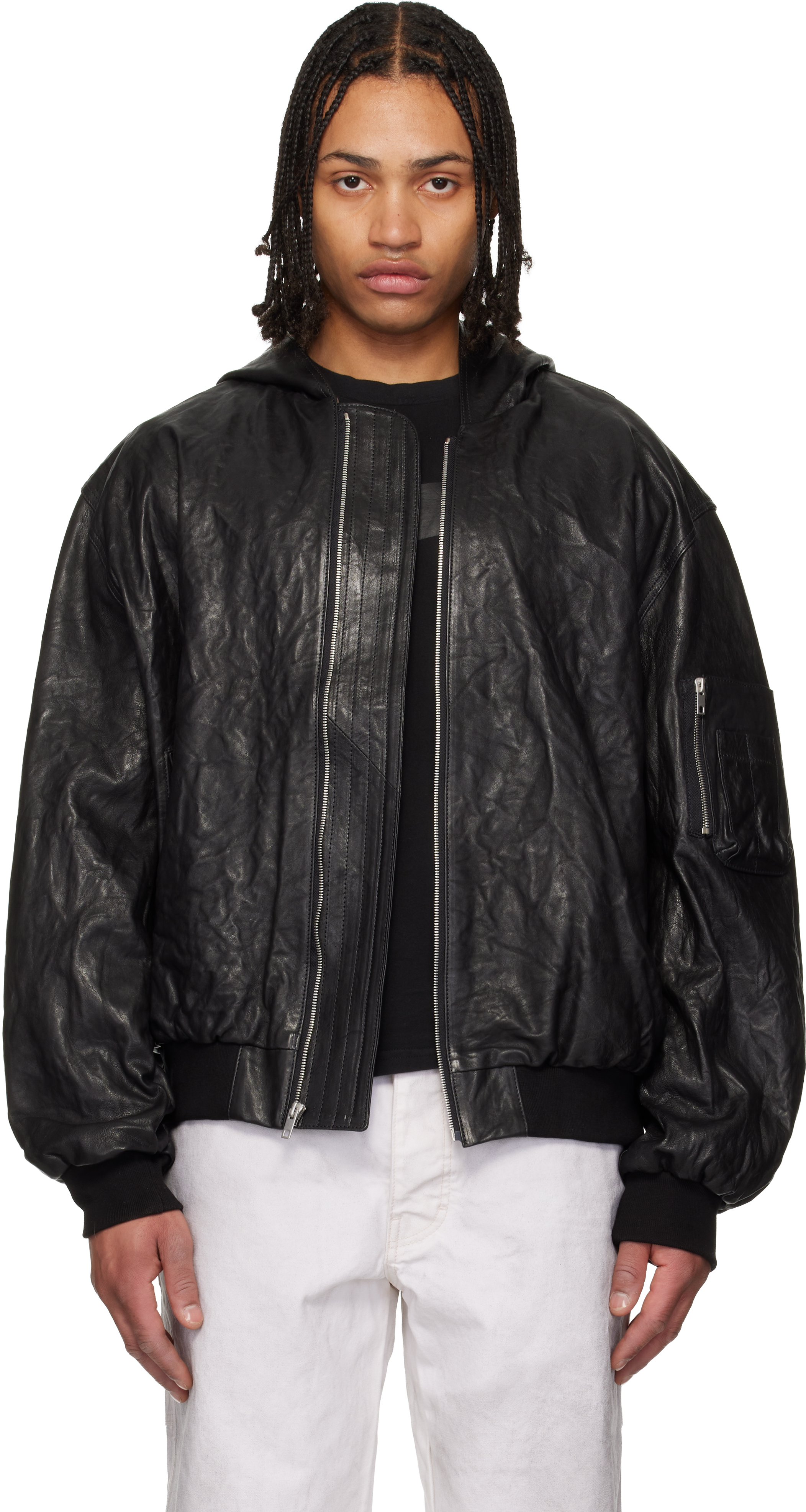 Black Leather Hooded Jacket