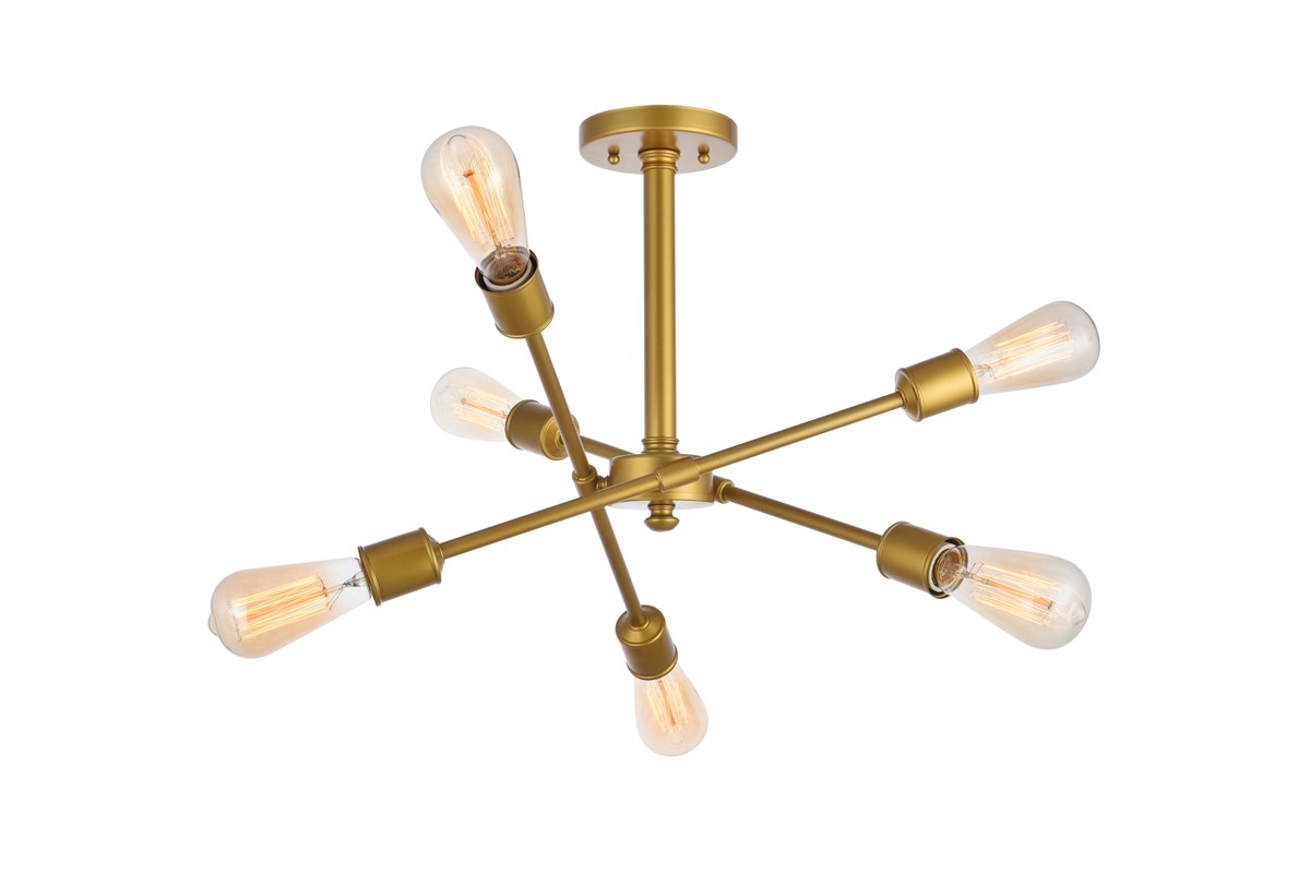Brass Six Light Flush Mount from the Axel Collection