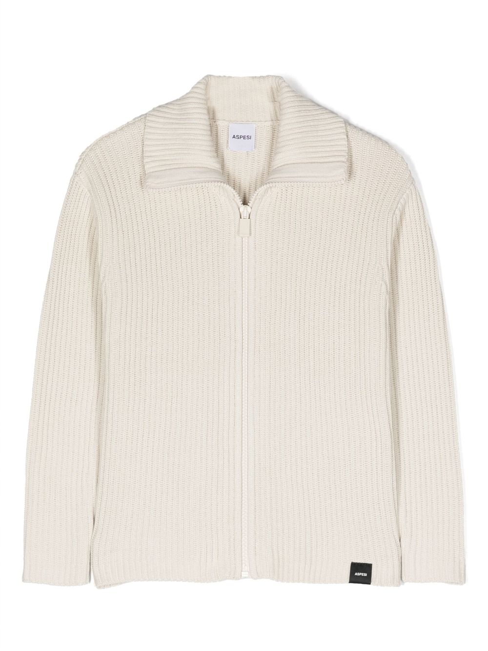 Ribbed-knit zip-up jumper - Neutrals