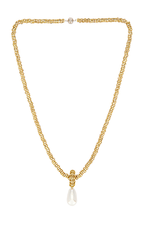 Julietta Pearl Drop Linea Necklace in Metallic Gold