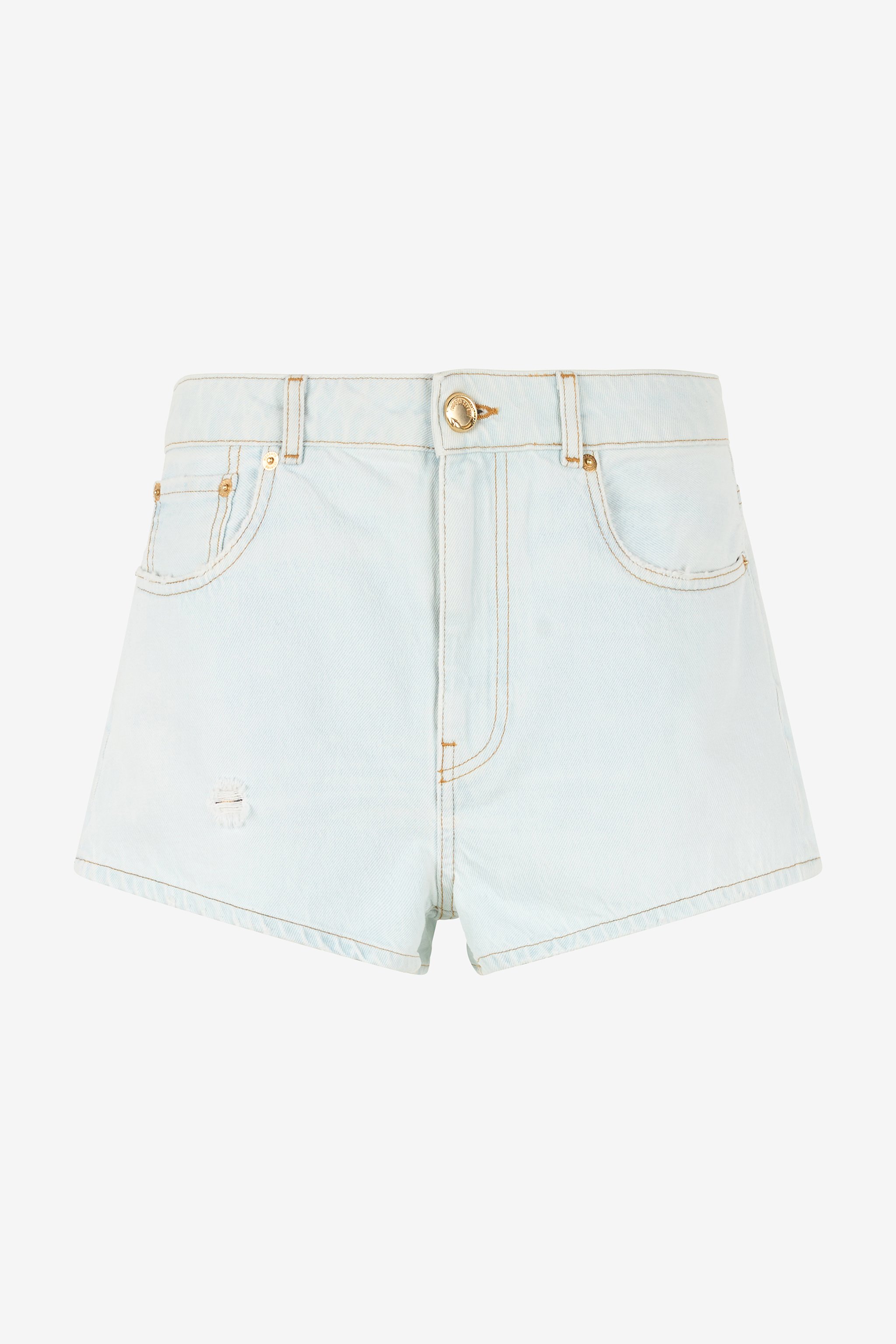 Light Wash Denim Shorts With Distressed Details