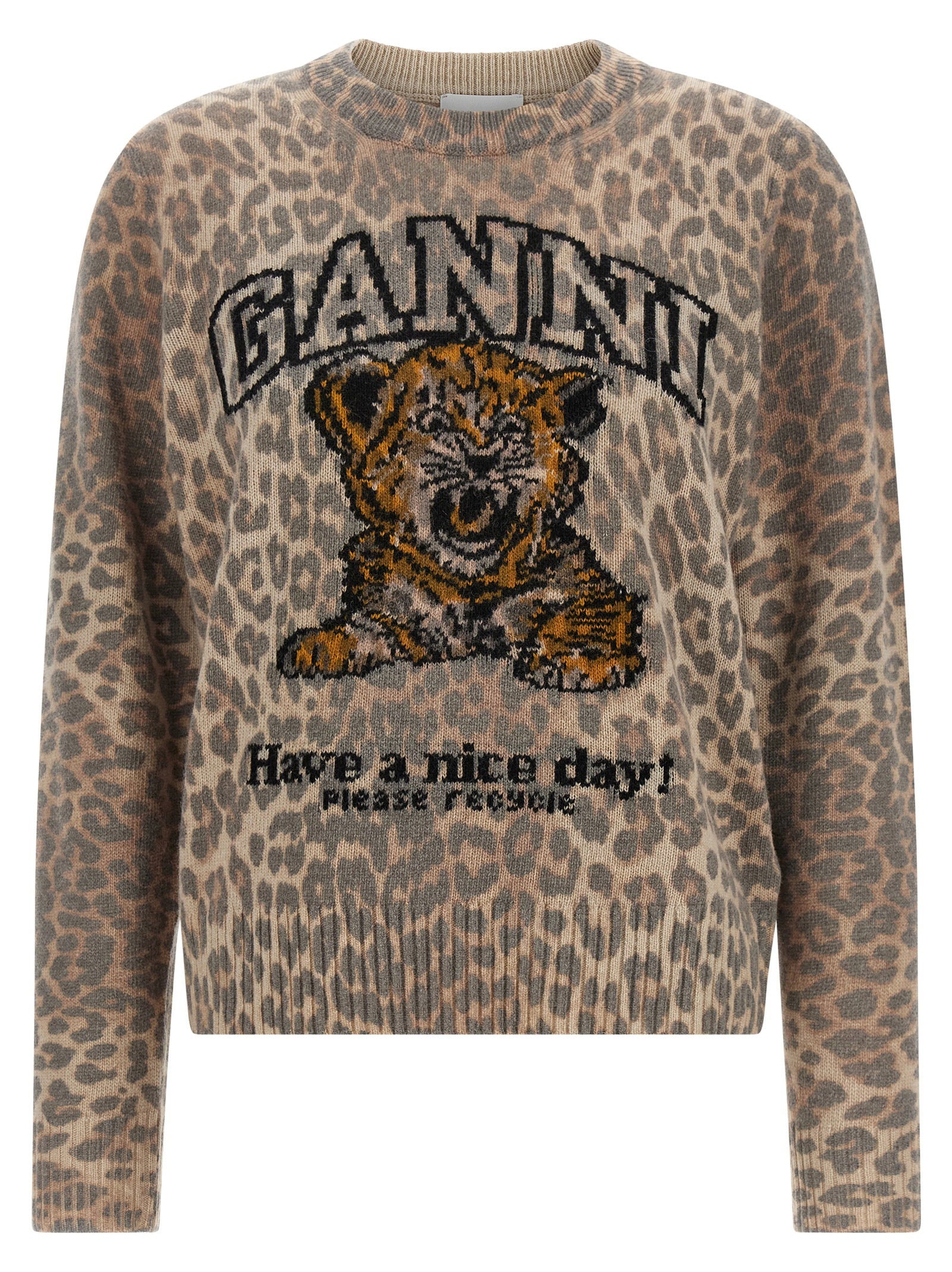 Leopard-Print Intarsia Sweater — cream