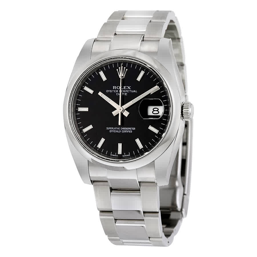 Oyster Perpetual Date 34 Black Dial Stainless Steel Bracelet Automatic Mens Watch 115200BKSO