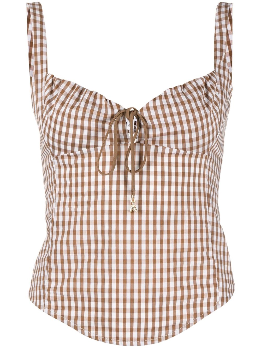 Gingham-print poplin bustier top - White