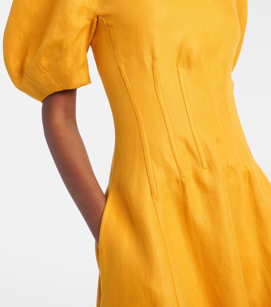 Ranya puff-sleeve linen twill maxi dress