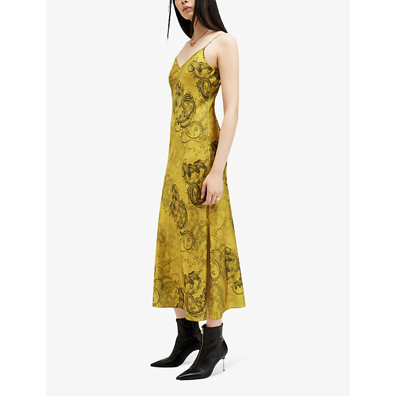 Womens Hele Gold Ye Tiana V-neck Sleeveless Stretch Recycled-polyester Midi Dress 12