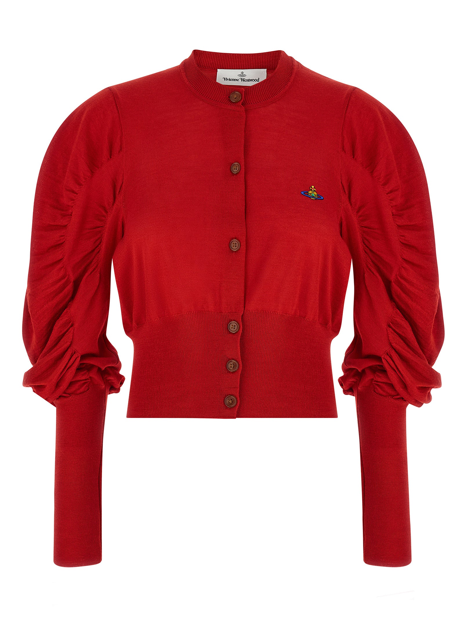 Wool and Silk Blend Cardigan — Red