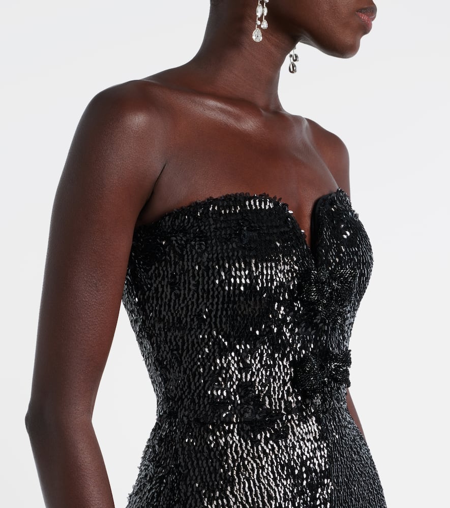 Sequined strapless silk-blend gown