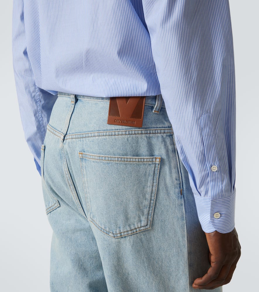 Jacquard-trimmed wide-leg jeans