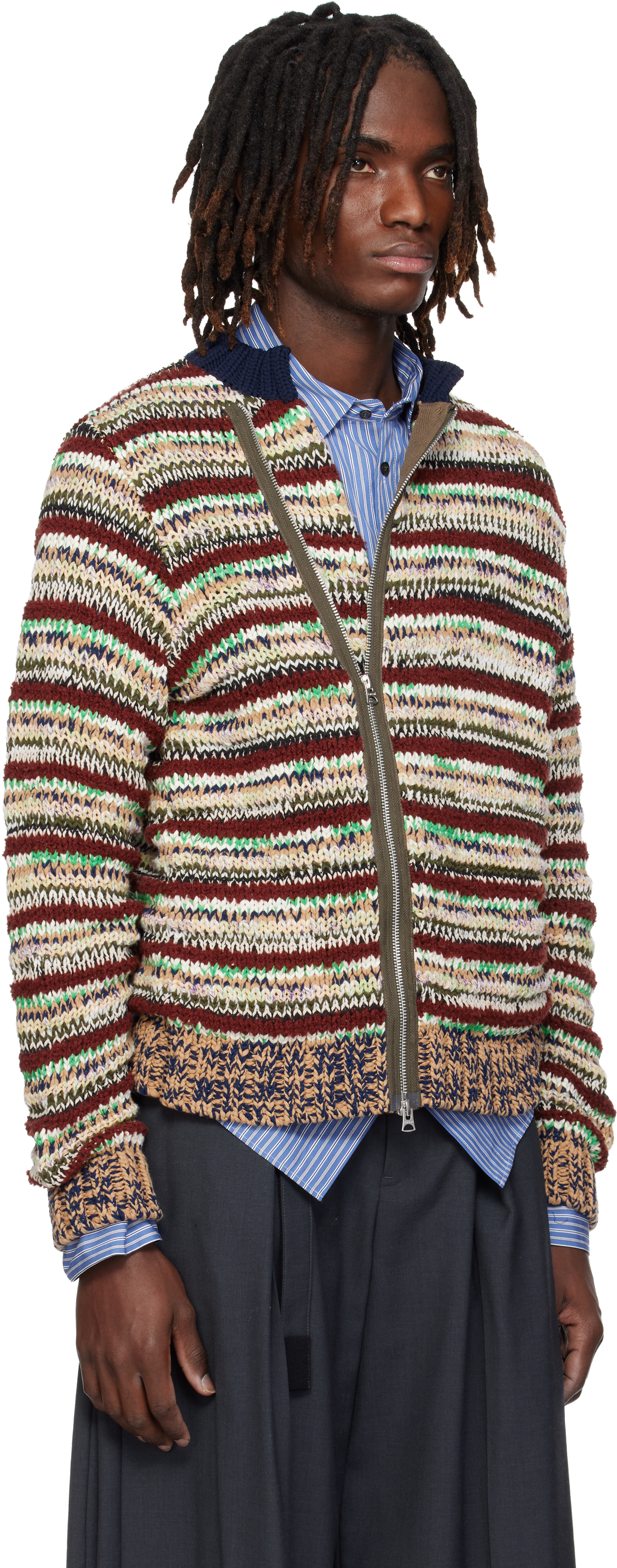 Multicolor Mix Knit Blouson Cardigan