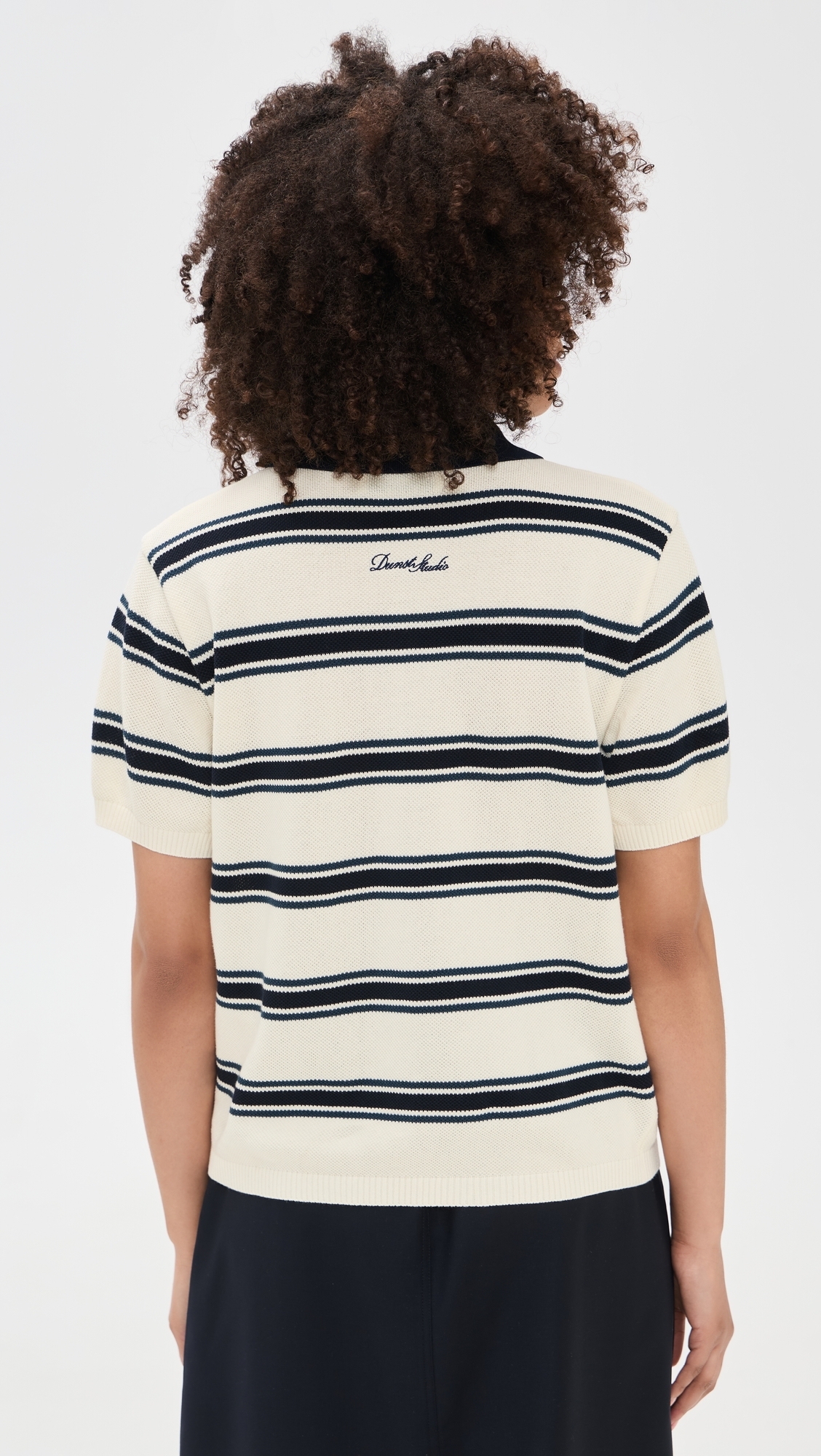 Unisex Multi Striped Polo Knit Cream/Navy