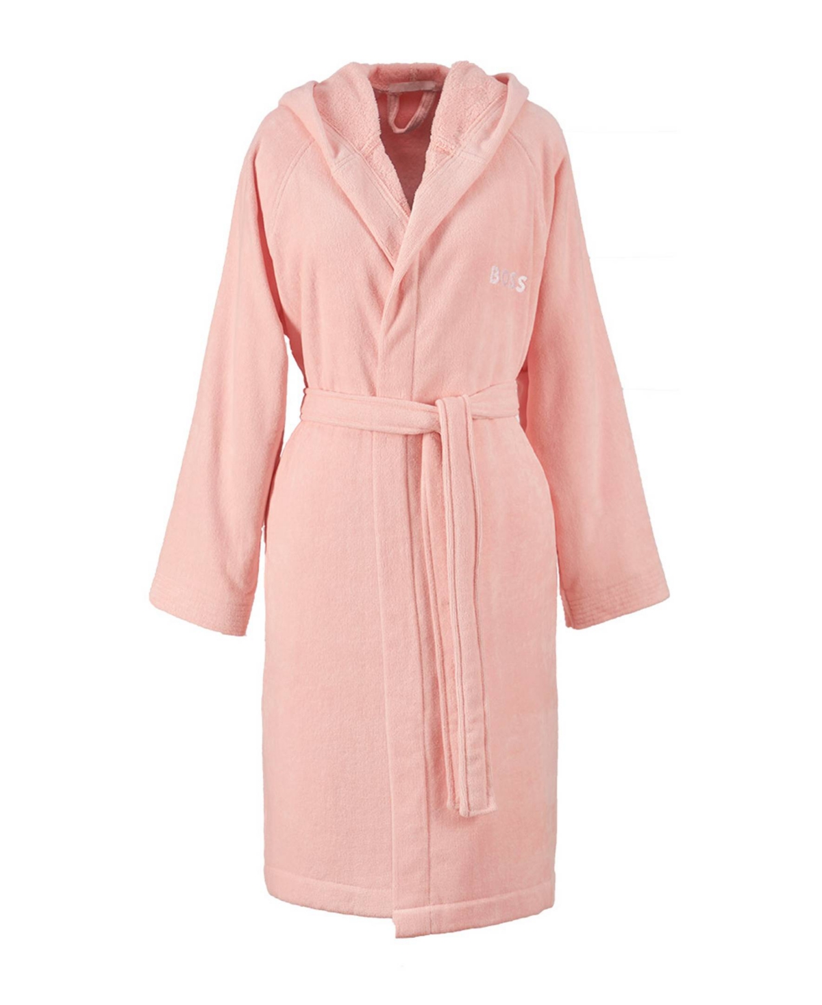 Plain Hooded Cotton Velour Women's Bathrobe - Pink