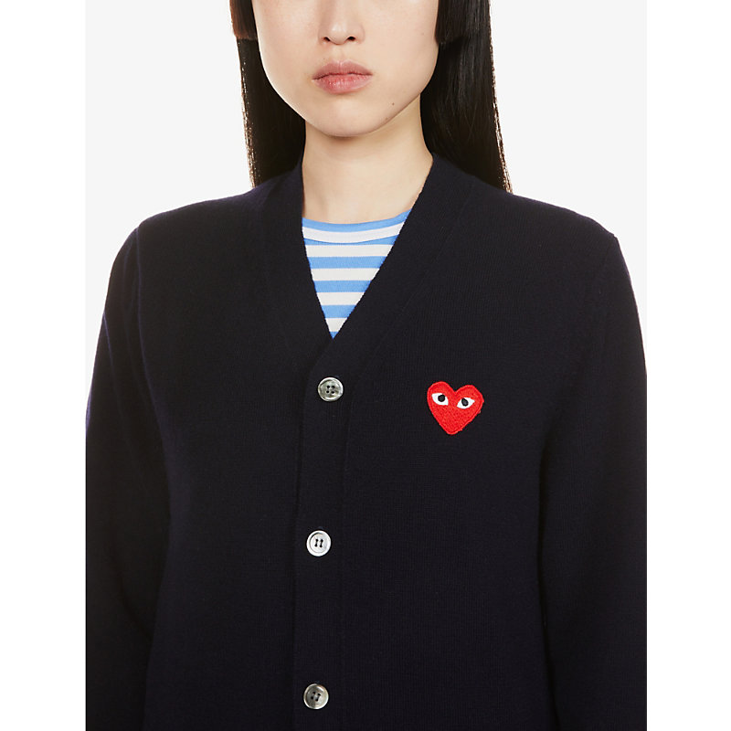 Mens Heart-Embroidered Wool Cardigan