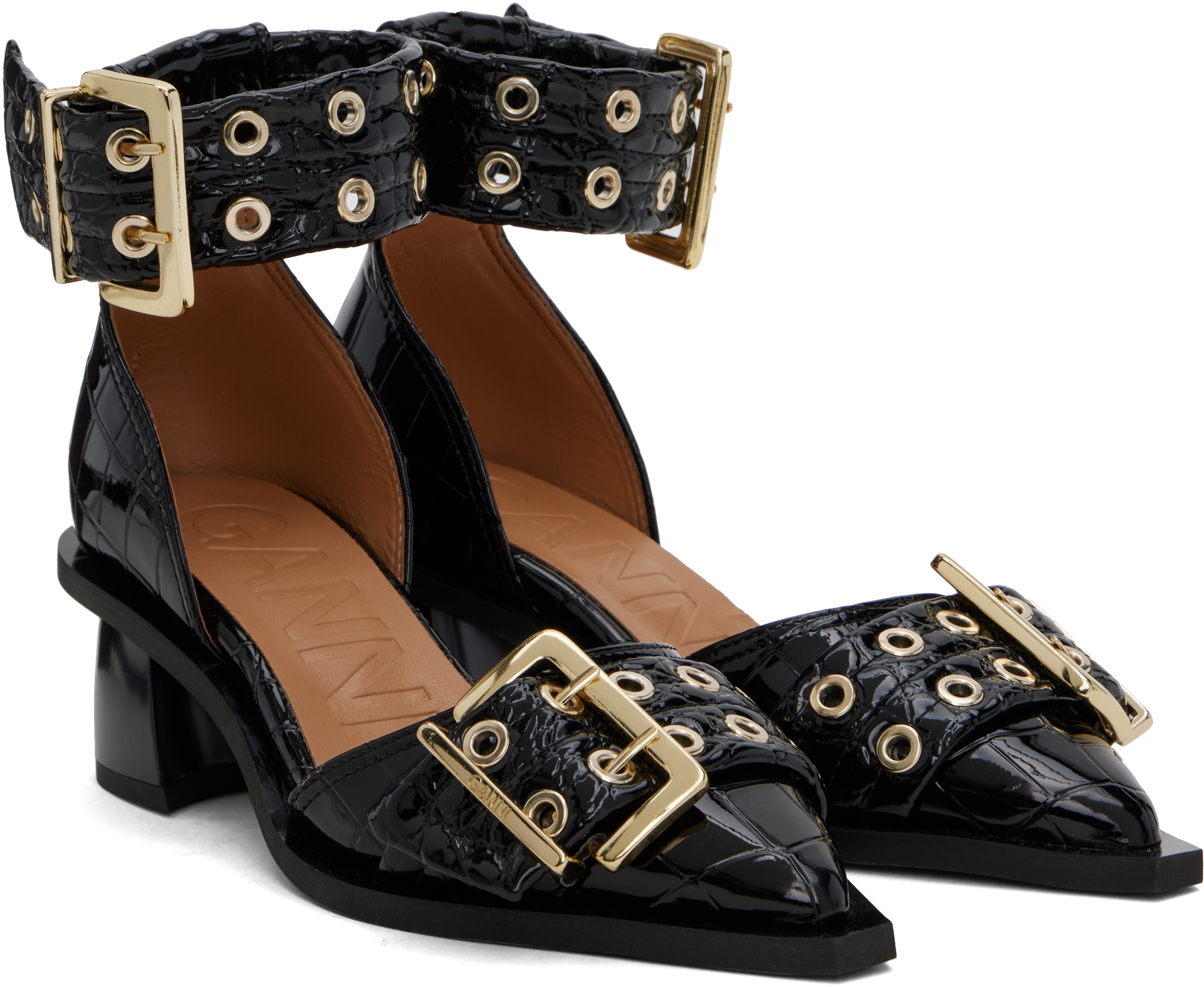 GANNI Black Feminine Buckle Open Cut Heels