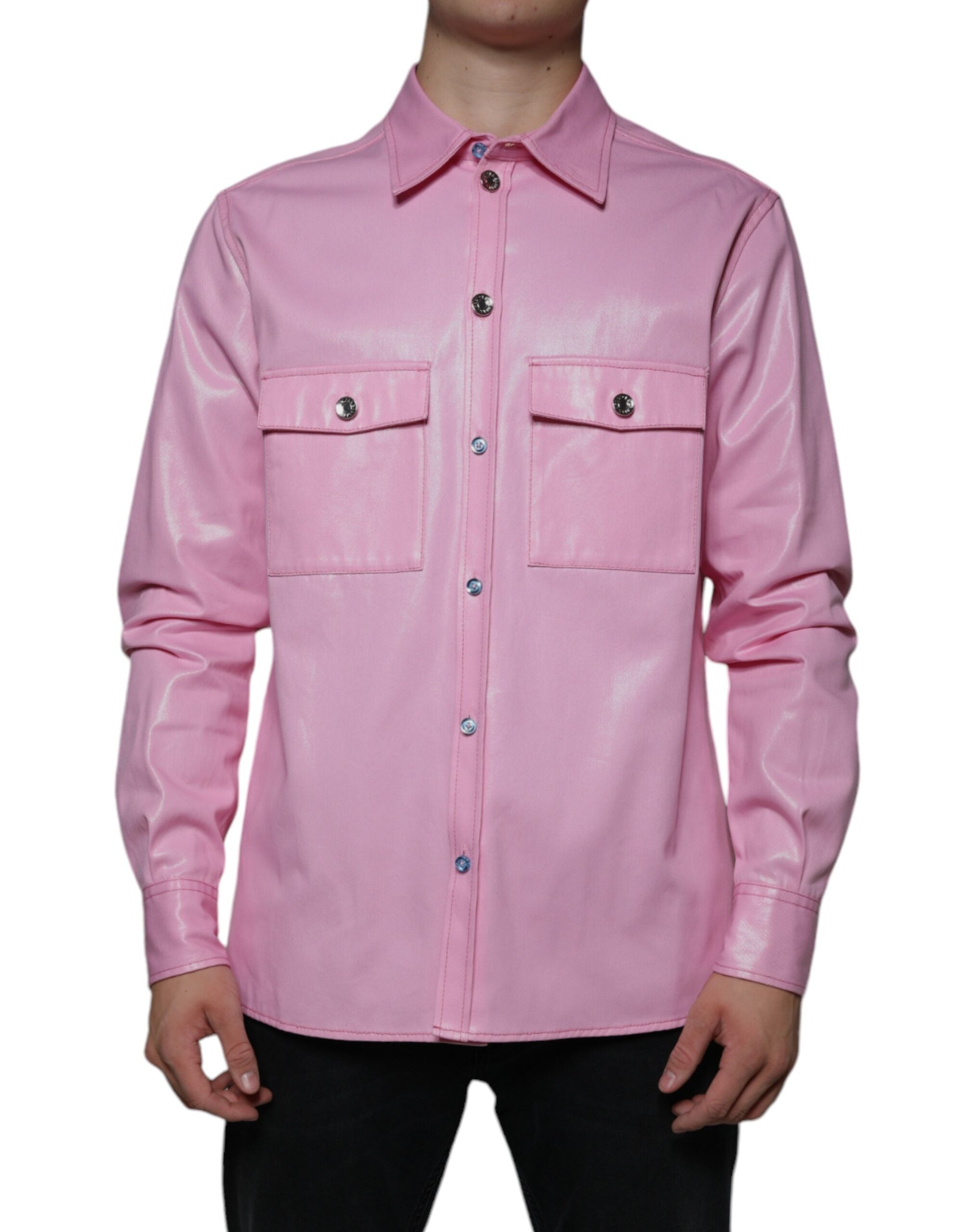 Cotton Collared Button-Down Shirt — Pink