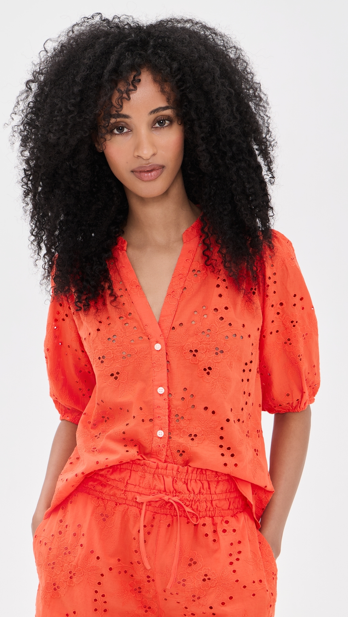 Loren Vermillion Eyelet Blouse Vermillion