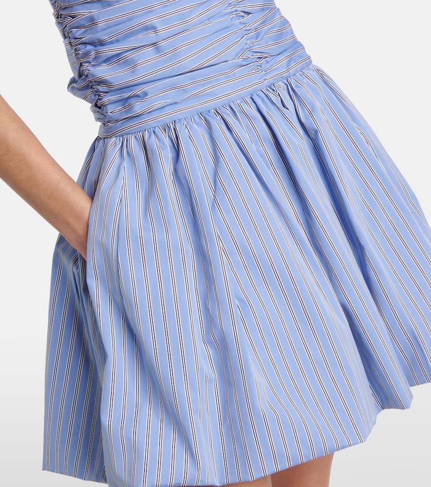 Striped gathered cotton poplin minidress