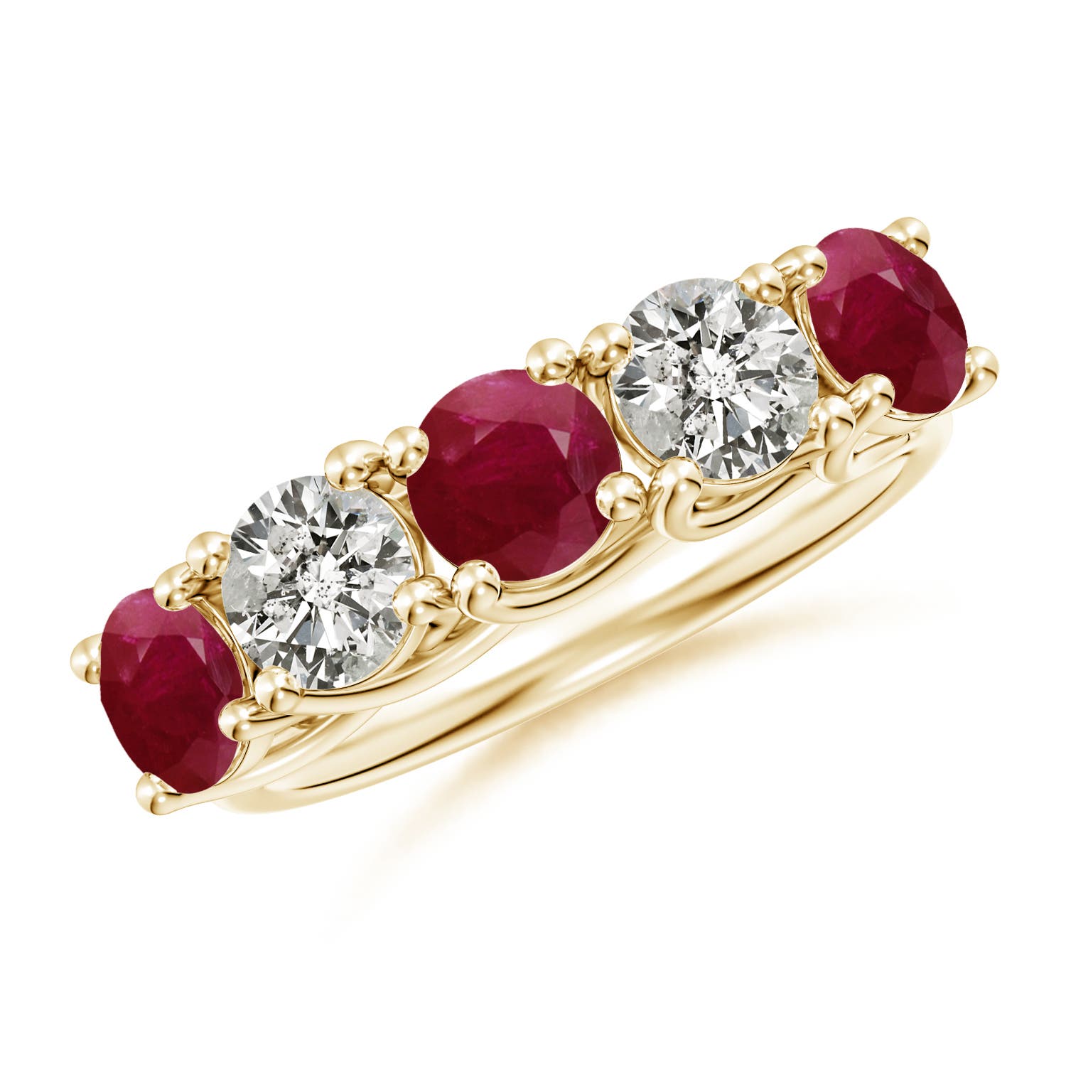 Angara 1.8 Carats Half Eternity Five Stone Ruby and Diamond Wedding Band in 18K Yellow Gold