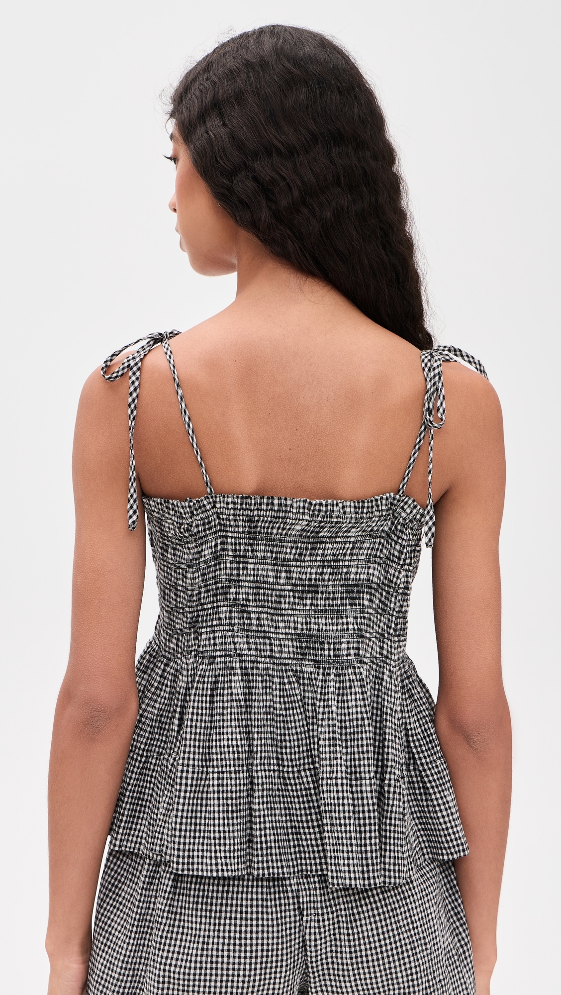 The Tide Smocked Top Black & Cream Check