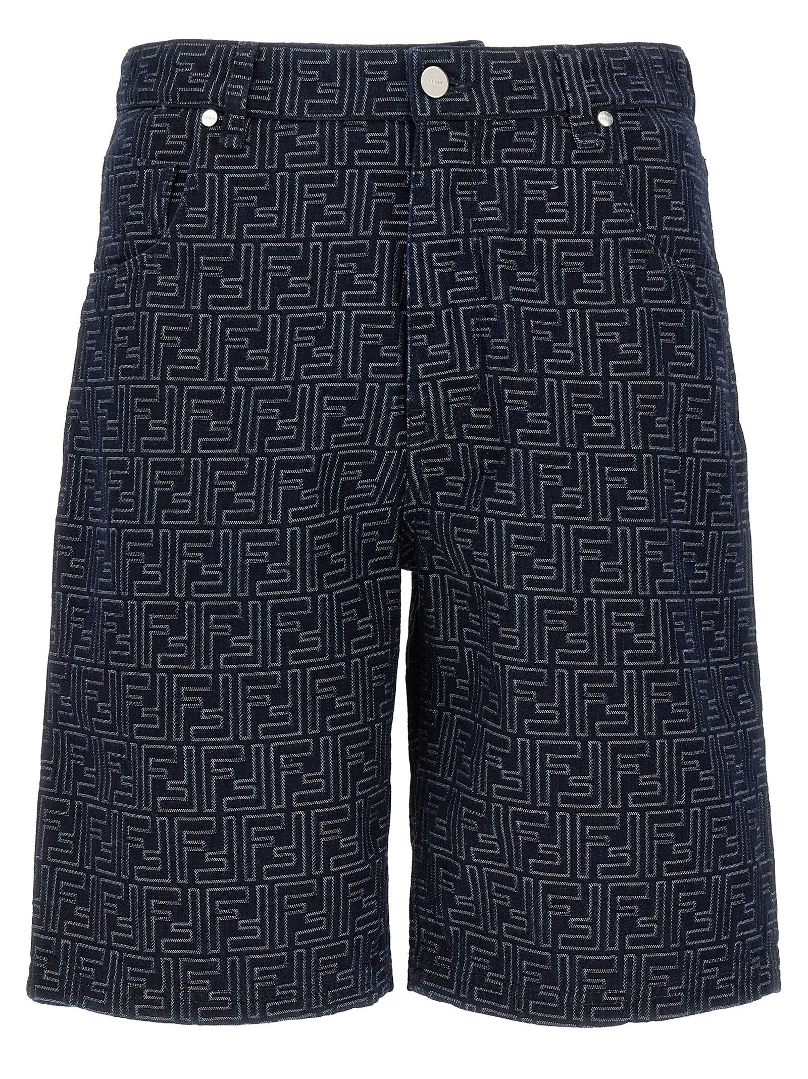 FF Jacquard Cotton Bermuda Shorts — Blue