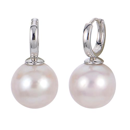 Sterling Silver 11-12mm Cultured Freshwater Pearl Hugger Drop Earrings