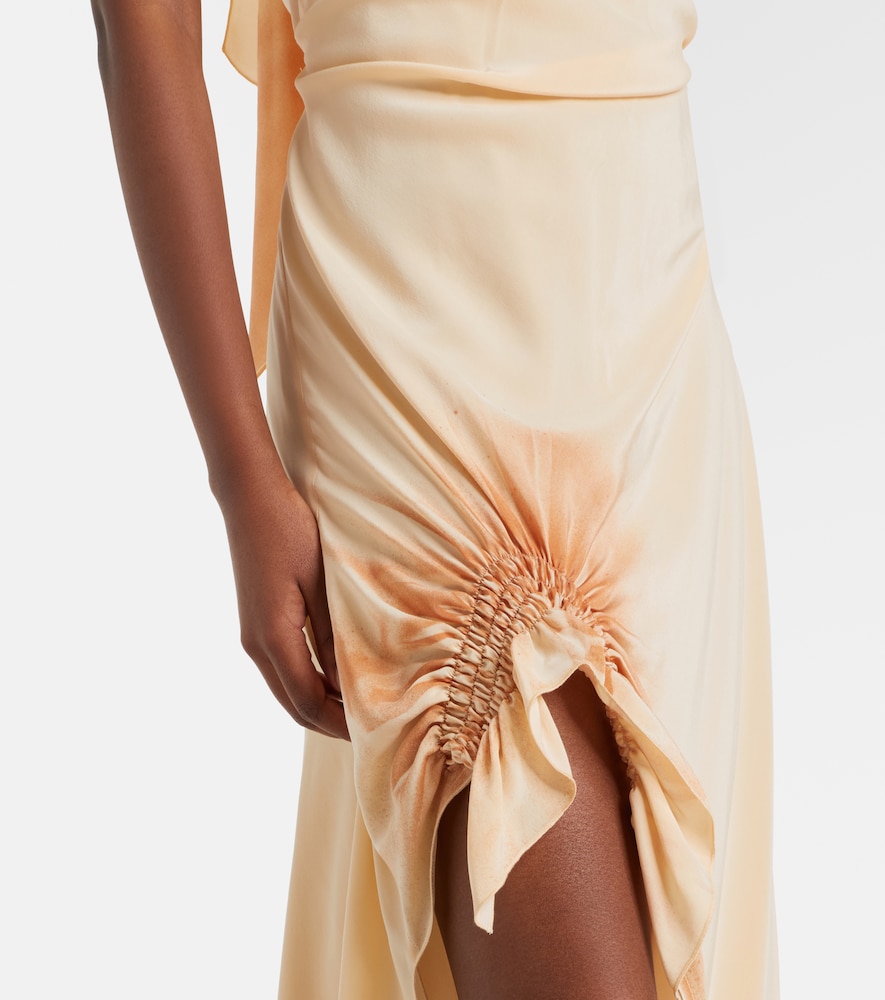 Asymmetric smocked silk cocktail dress