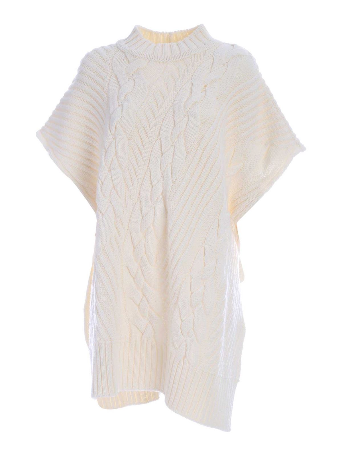 High neck poncho in white