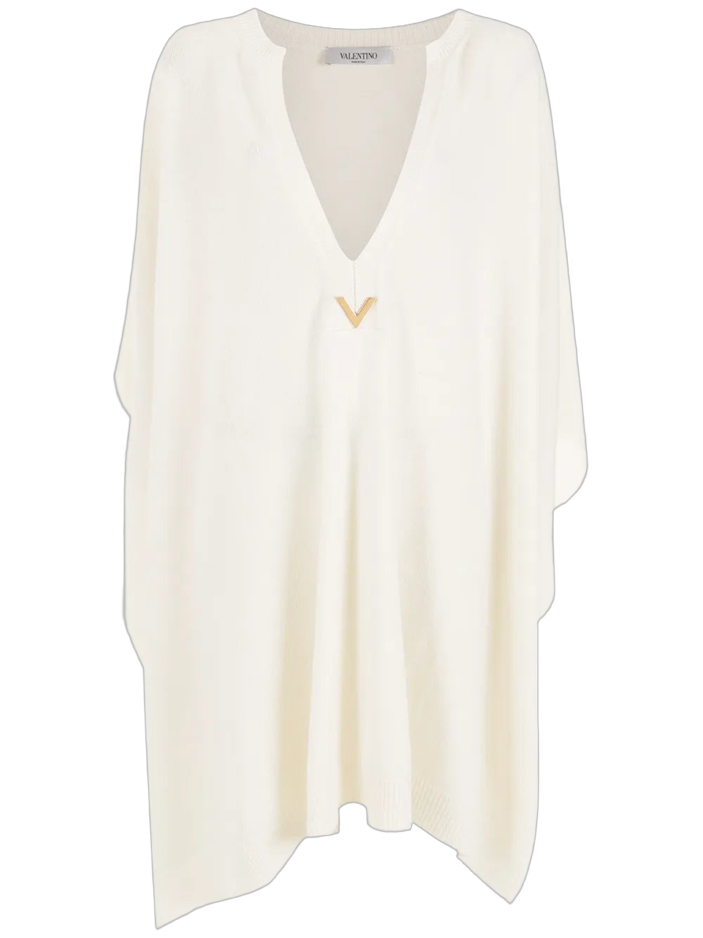 Logo-Plaque Cashmere Poncho — White