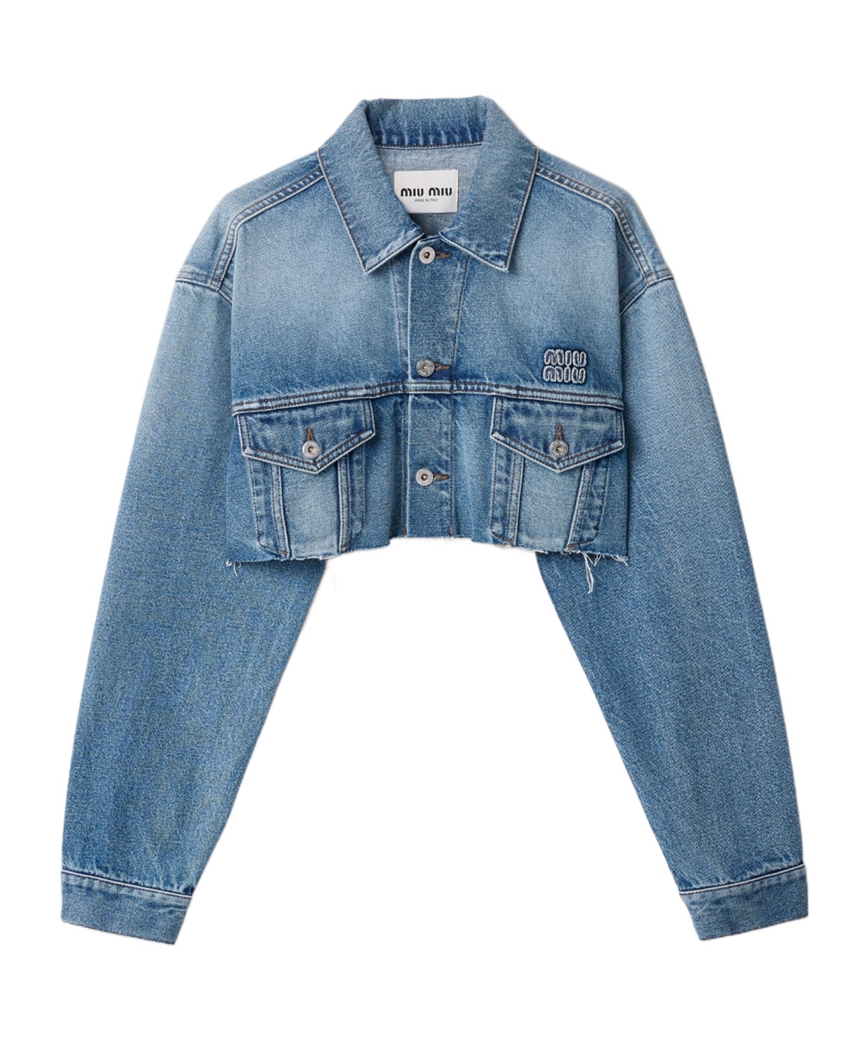 Cropped washed denim jacket