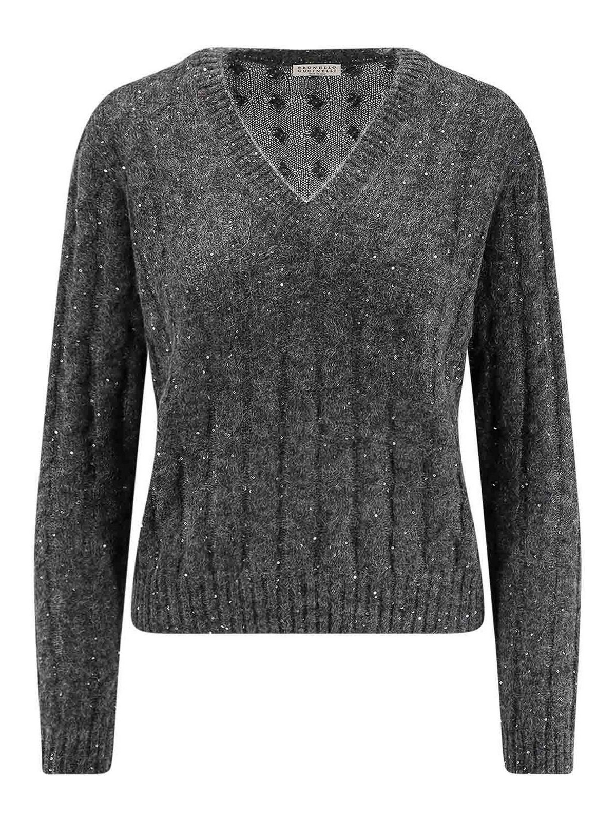 Wool blend sweater with all-over sequins