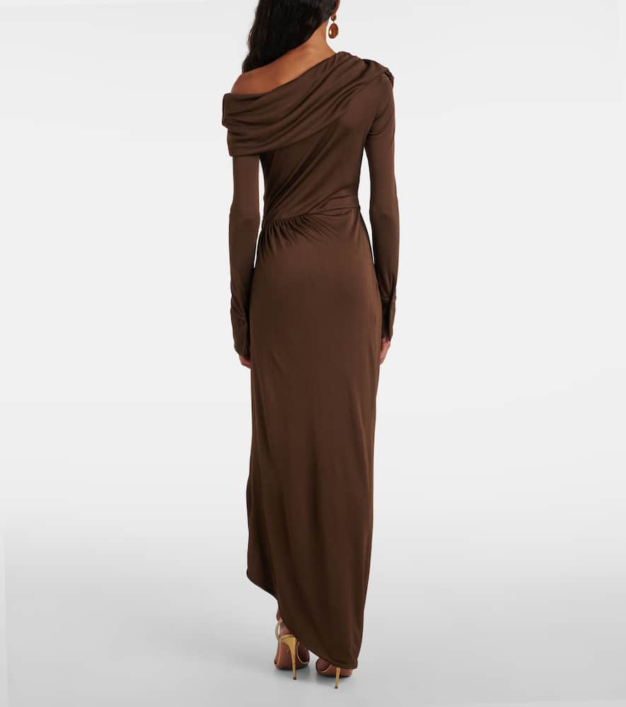 Off-shoulder jersey gown