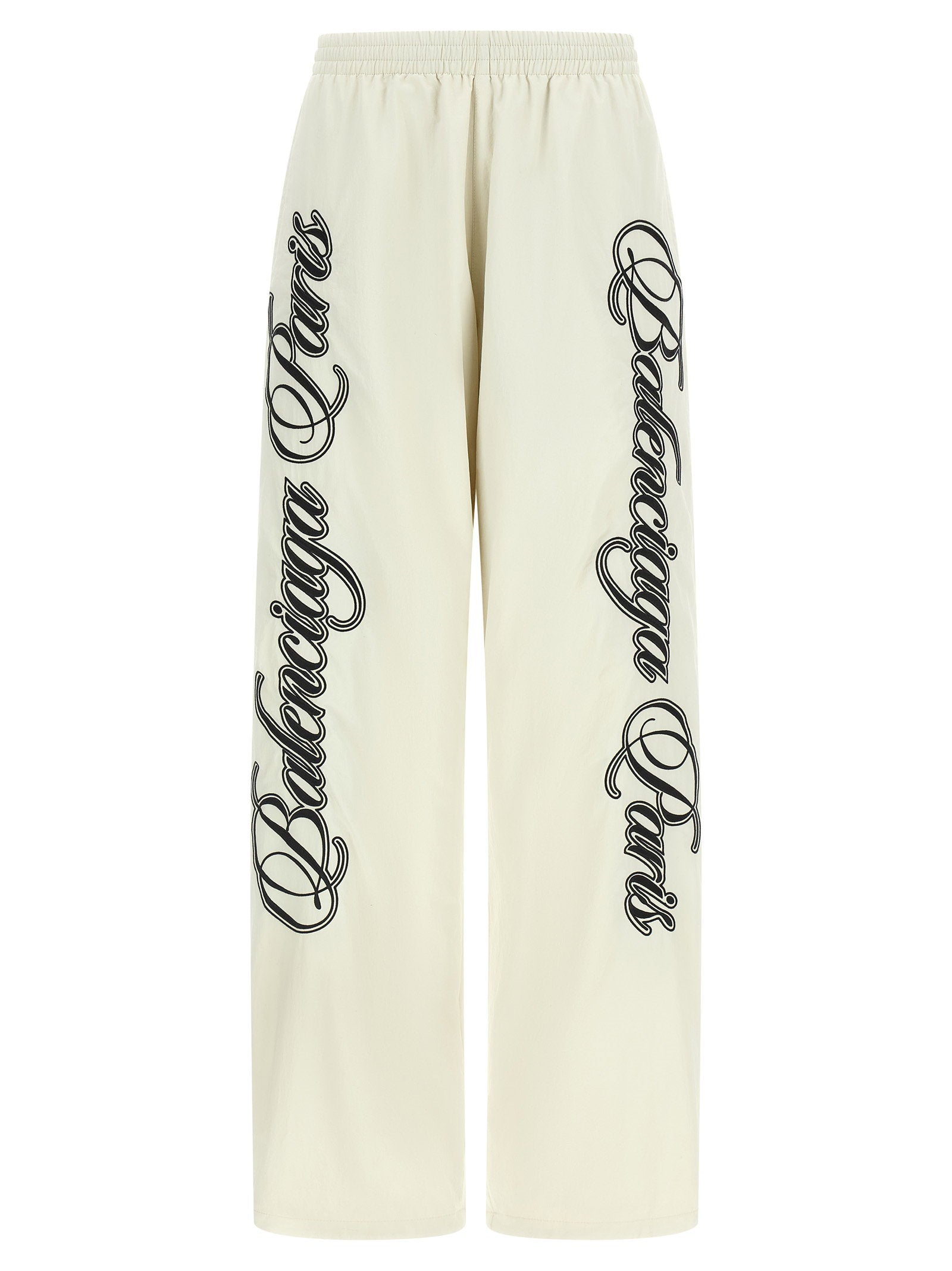 Cursive-Embroidered Reversible Joggers — Cream
