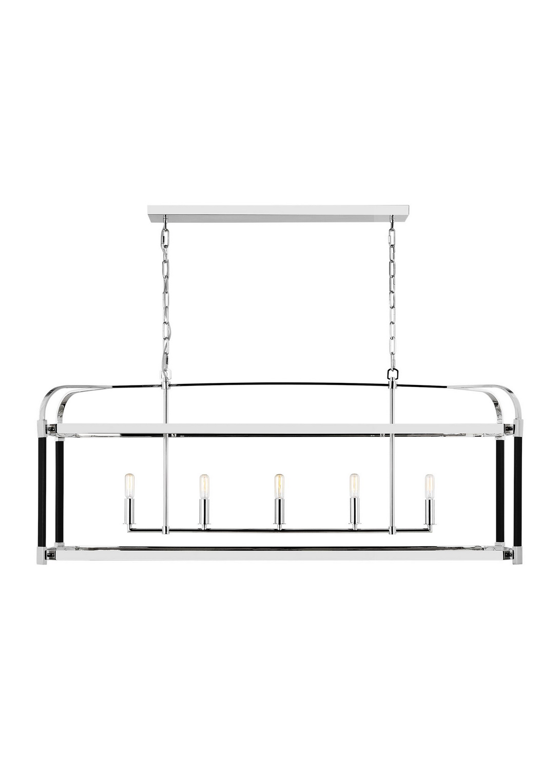 Visual Comfort Studio Hadley 5-Light Chandelier in Polished Nickel And Black Leather by Lauren Ralph Lauren