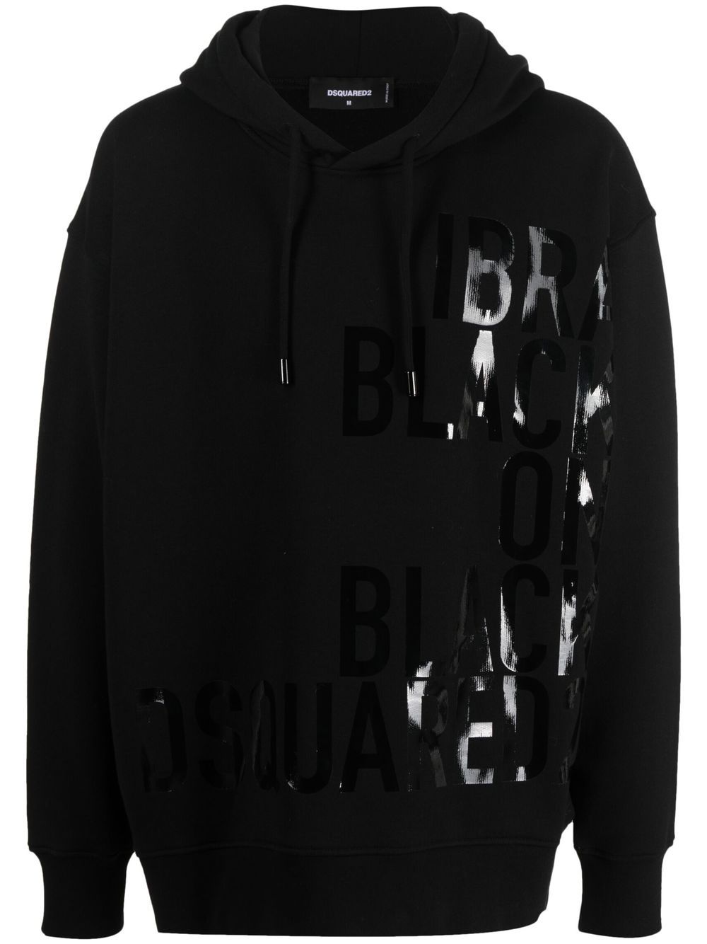 Tonal slogan-print hoodie - Black