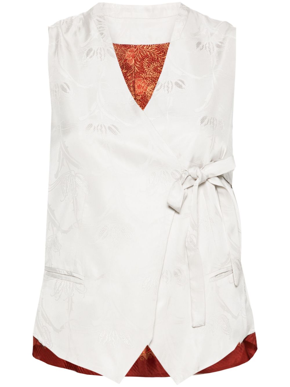 Jacquard tie-fastening waistcoat - White
