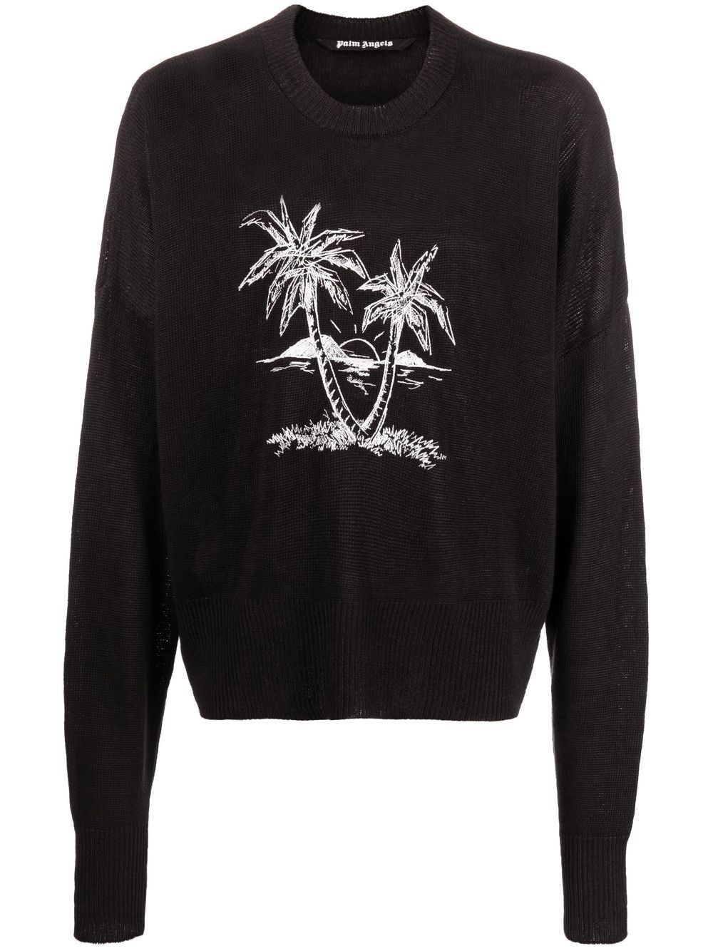 Palm Tree-print linen jumper - Black