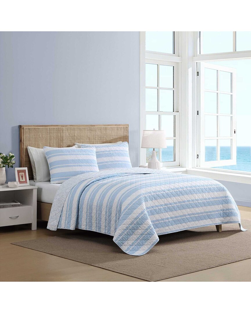 Seafront Stripe/Ivy Bloom Cotton Percale Quilt Set