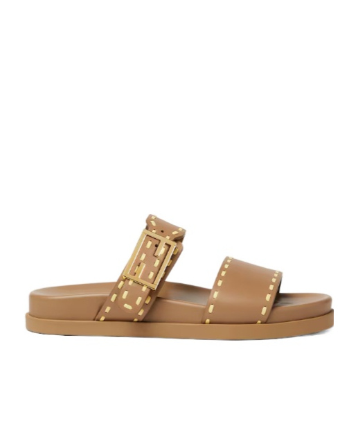 Feel Light brown leather slides