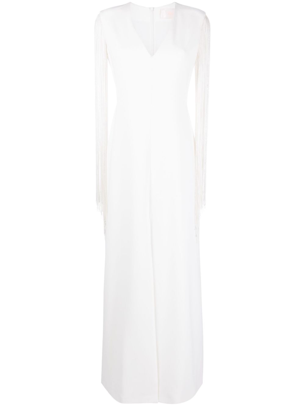 V-neck fringed cady dress - White