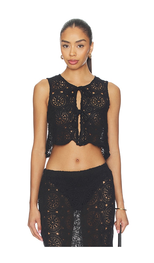 & Reckless Laurenne Crochet Tie Top in Black. - S also in XS, M, L, XL/1X