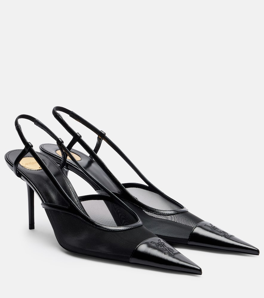 Renée 75 mesh and leather slingback pumps
