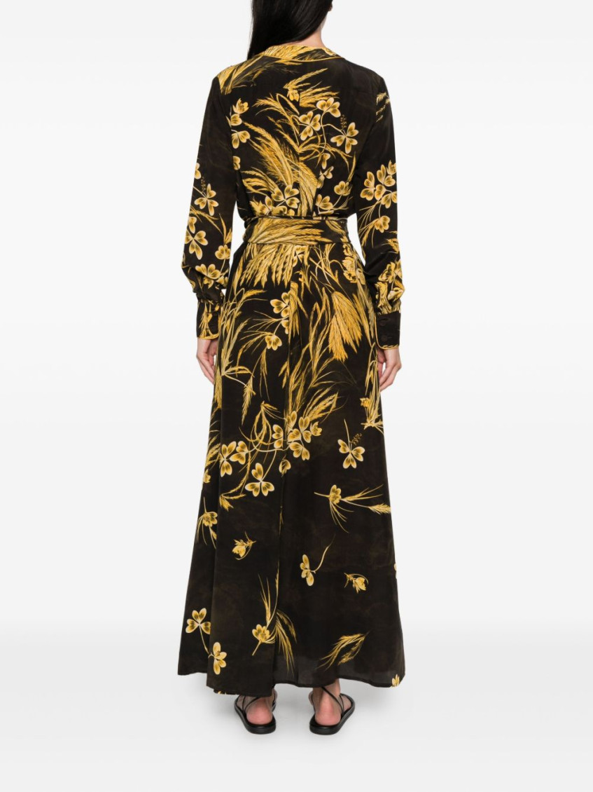 Brown Floral-print Maxi Dress