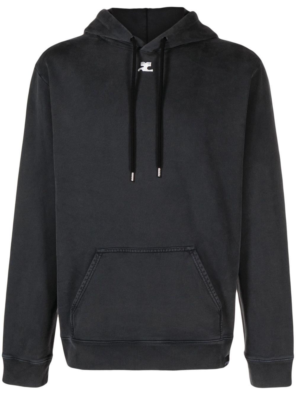 Logo-embroidered stonewashed hoodie - Grey
