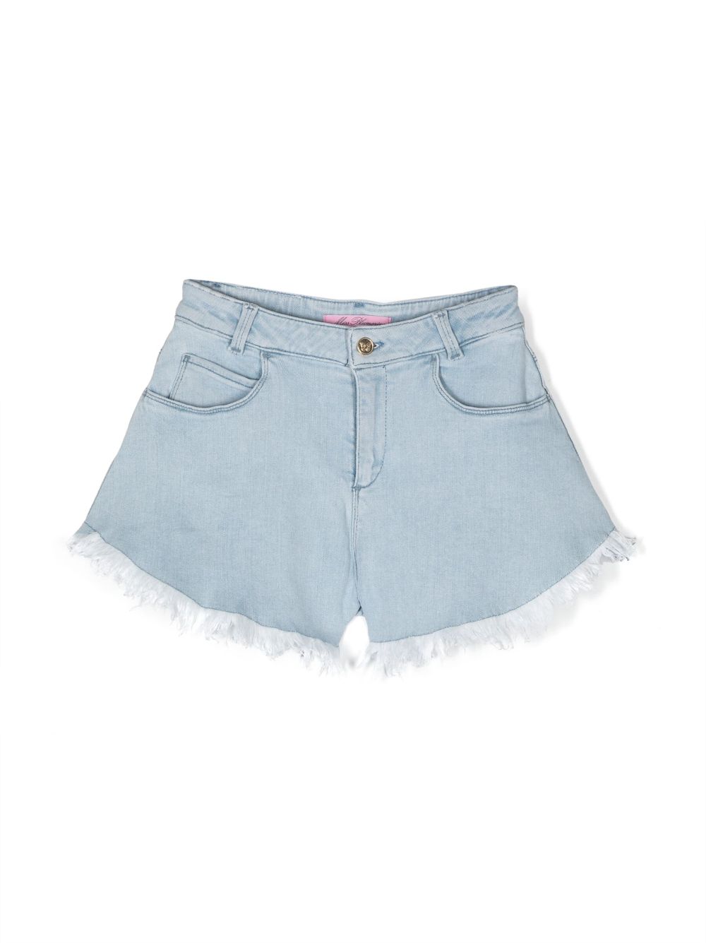 Butterfly-detailing bleached denim shorts - Blue